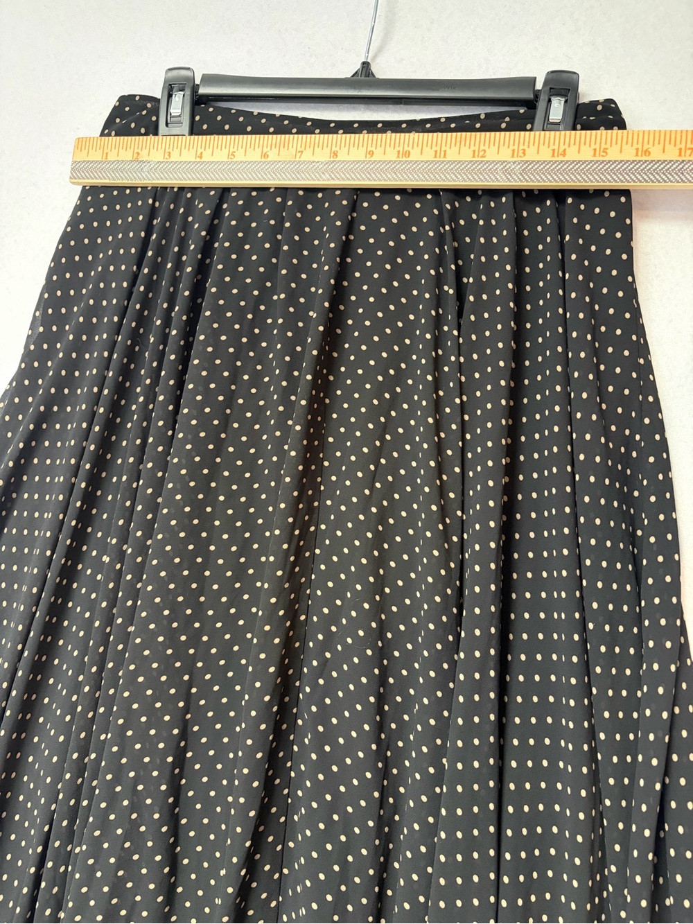 Free People Black Tan Polka Dot Asymmetrical Handkerchief Maxi Skirt Boho Size L - Picture 9 of 9